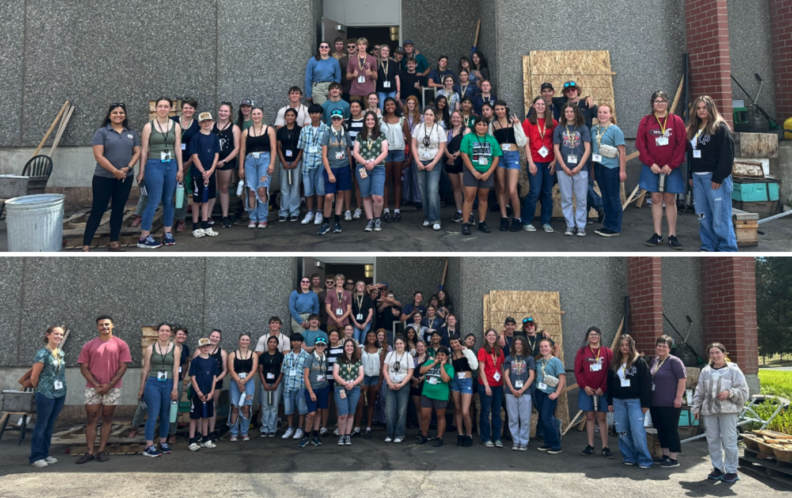 people standing in front of WSU Bee Building at the Washington State 4-H Teen Conference 